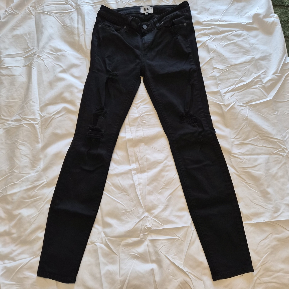 Paige Distressed Mid Rise Black Verdugo Ultra Skinny Jeans Size 28